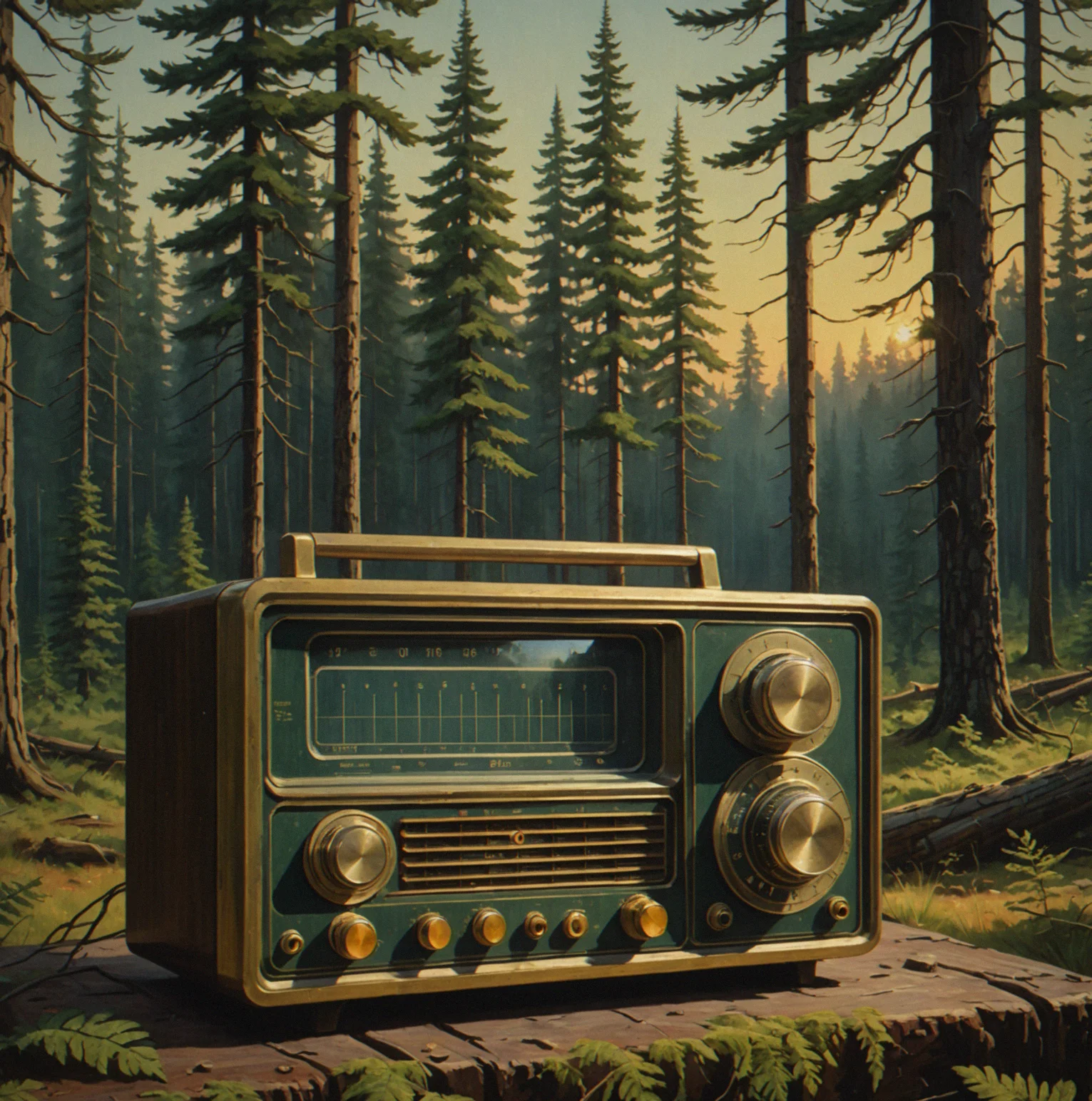 Side-by-side comparison of hand-painted forest detail with visible brushwork and layered textures