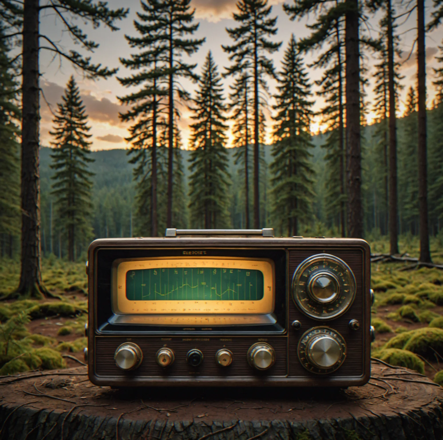 Two forest scenes side-by-side showing clear daylight reception versus stormy interference patterns